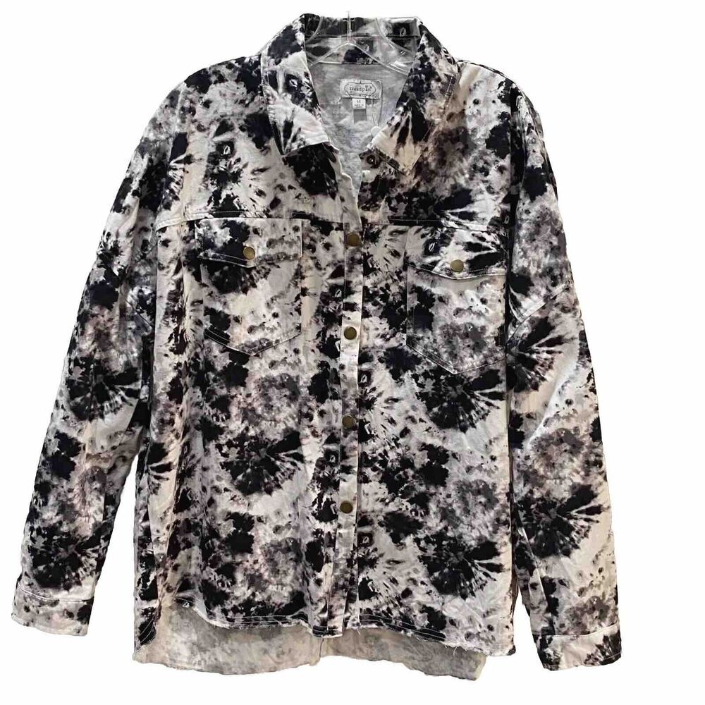 Mudpie Sterling Shacket Black Tie Dye Jacket Shacket NWOT Size M